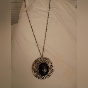 Ornate Silver and Black Pendant Necklace